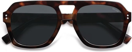 SOJOS Retro Thick Polarized Aviator Sunglasses for Women Men, Large Trendy Bold Square Pilot Shades SJ2385
