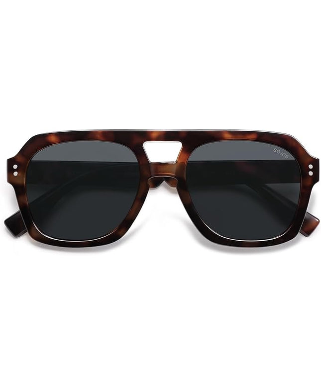 SOJOS Retro Thick Polarized Aviator Sunglasses for Women Men, Large Trendy Bold Square Pilot Shades SJ2385