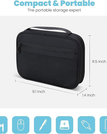 Electronics Organizer Bag, Portable Cable Organizer Case Travel Electronic Accessories Storage Case - Travel storage bag for Cables, Chargers, Phone, SD Cards - Black