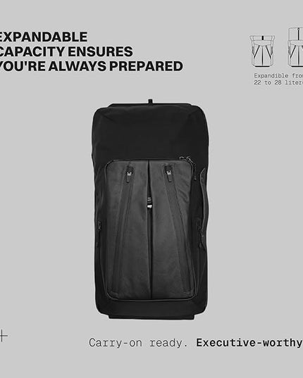 The Frenchie Co. - Work/Travel Speed Backpack - Expandable 23-30 L Laptop Pack - Anti-theft magnetic closure - Ballistic nylon body with full-grain Italian leather trim