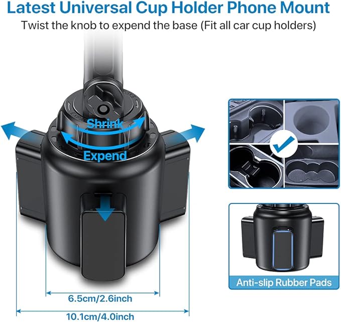 Miracase Universal Cup Phone Holder for Car, [Upgraded Version] Adjustable Long Neck Car Cup Holder Phone Mount Cradle Friendly Compatible with iPhone Samsung Google and All Smartphones, Blue