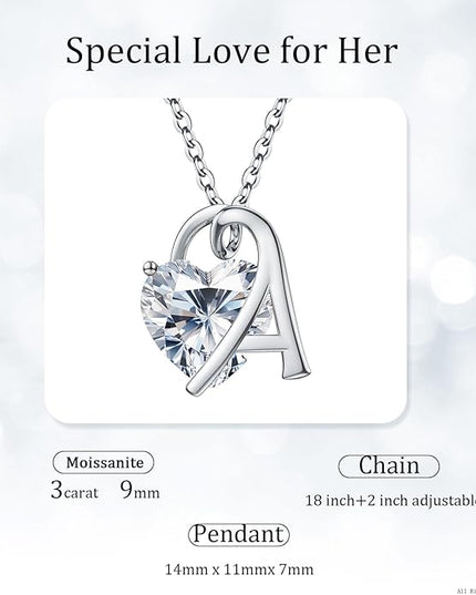 ForeverLove Heart Necklaces for Women, 4-2 Carats Heartshap Moissanite, Silver Pendant Jewelry, Anniversary Birthday Gifts for Wife, Girlfriend, Daughter, Mom