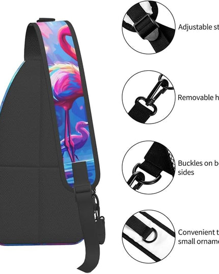 Animal Face Sling Bag Crossbody Bags Chest Bag Backpack for Travel Running and Hiking for Men Women Colorful Flamingos
