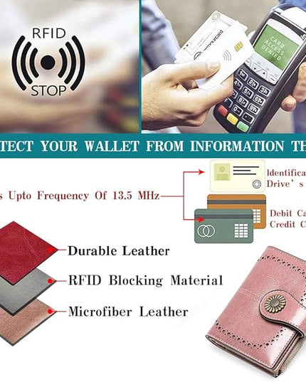 SENDEFN Small Womens Wallet Leather Bifold Card Holder RFID Blocking with Zipper Coin Pocket