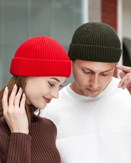 3 Pack Wool Fisherman Beanies for Men, Short Knit Watch Cap Cuffed Trawler Hats