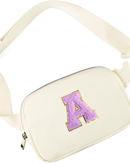 Gitus Gifts for 8 9 10 11 12 Year Old Girls Belt Bag Fanny Pack Crossbody Bags with Initial Letter Patch Cute Stuff Birthday Gifts for Teen Girls Women Personalized Trend Stuff (Ivory-A)