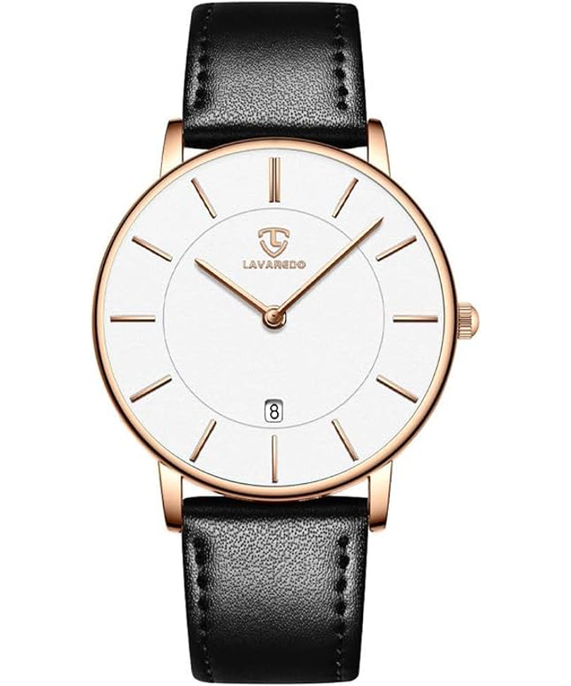 L LAVAREDO Watch for Men, Extremely Thin Mens Watches Minimalist Analog Men's Leather Wrist Watches with Time/Date, Birthday Gift for Men Boyfriend