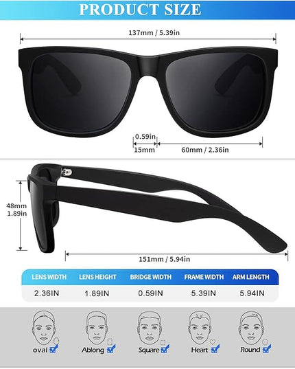 KALIYADI Sunglasses Men Polarized Sun glasses for Mens Womens Classic Matte Black Frame UV Protection 3pack