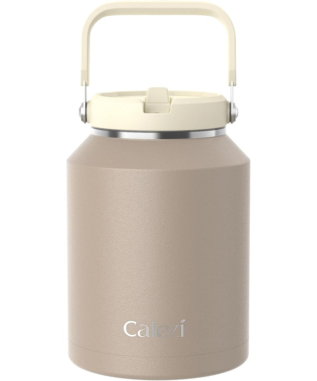 Half Gallon Insulated Water Bottle with Flip Straw, Vacuum Insulated Stainless Steel Jug with Top Handle, Leak-Proof Lid, Sweat-Free, Wide Mouth, Keeps Ice Cold up to 34 Hours