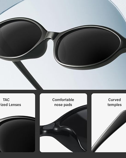 KUGUAOK Retro Oval Sunglasses for Women 90s Design Small Cat Eye Sun Glasses UV Protection Y2k Trendy Narrow Shades