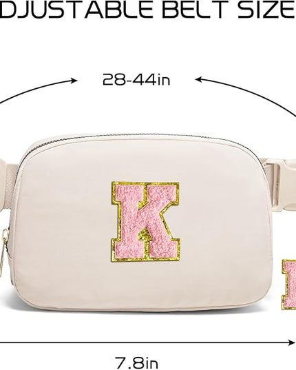 Gitus Belt Bag Fanny Pack Crossbody Bags with Initial Letter Patch Cute Stuff Birthday Gifts for Teenager Girls Trendy Preppy Stuff for Teen Girls(Beige-K)
