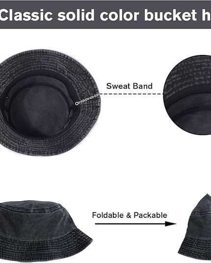kozinu Washed Cotton Bucket Hats Packable Summer Outdoor Cap Travel Beach Sun Hat Plain Colors for Men Women