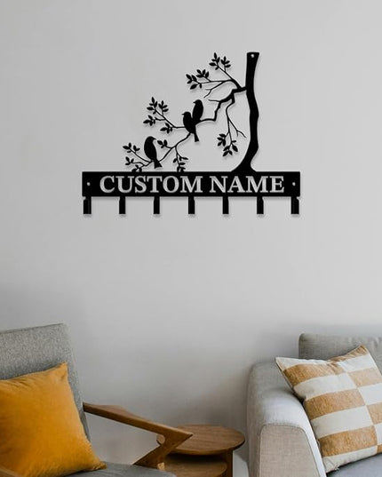 Personalized Custom Name Birds of Trees Wall Key Hooks,Metal Birds of Trees Art Clothes Hooks,Metal Birds of Trees Wall Home Storage Decorative,For Front Door, Hallway, Kitchen, Bedroom(Style G)