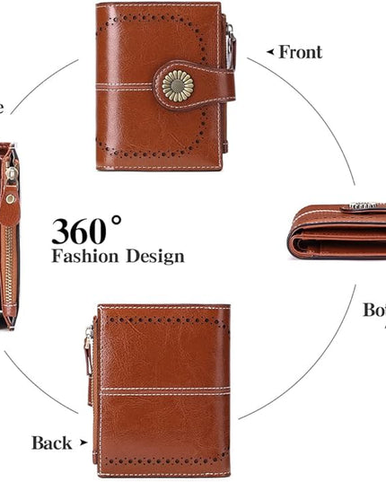 SENDEFN Small Womens Wallet Leather Bifold Card Holder RFID Blocking with Zipper Coin Pocket