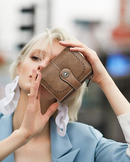 TFKGS RFID Wallet Women Small Wallets Card Holder Wallet for Women Leather Slim Bifold Compact Ladies Zipper Coin Pocket with ID Window Birthday Christmas Gifts Brown