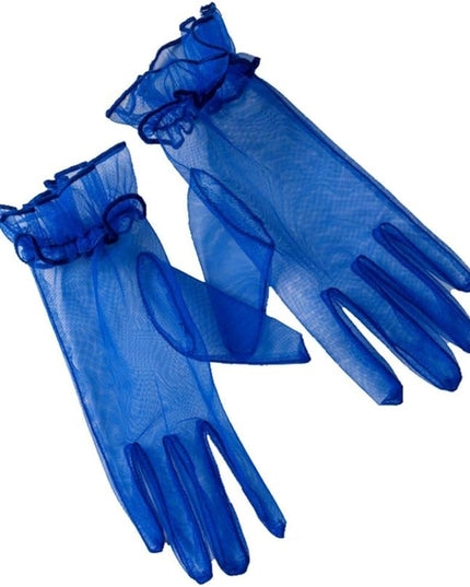 Women's Summer Tulle Gloves Pleated Ruffle Full Finger Wrist Length Opera Party Gloves