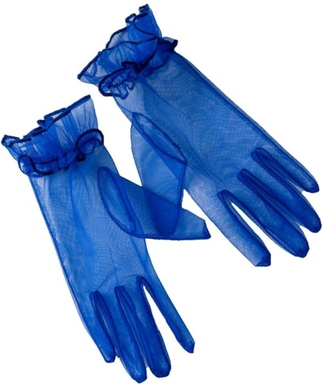 Women's Summer Tulle Gloves Pleated Ruffle Full Finger Wrist Length Opera Party Gloves
