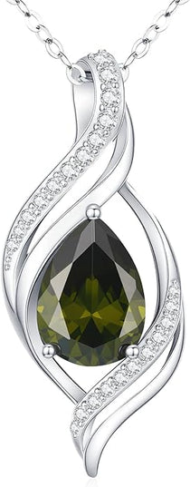 Birthstone Necklace gift for Women S925 Sterling Silver Teardrop with Cubic Zirconia- Birthday Jewelry gift for her, Girlfriend, Wife, Mom on Birthday, Anniversary