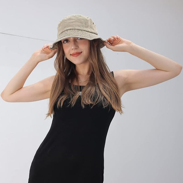 kozinu Washed Cotton Bucket Hats Packable Summer Outdoor Cap Travel Beach Sun Hat Plain Colors for Men Women