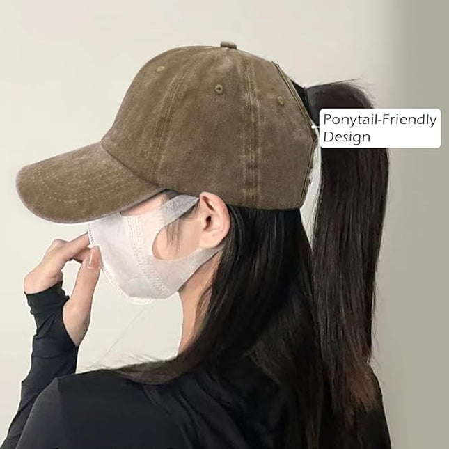 YeeHeen Ponytail Baseball Cap for Women High Messy Bun Caps Washed Cotton Hats