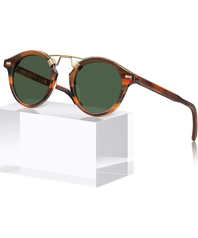 CARFIA Small Face Acetate Polarized Sunglasses for Women UV Protection, Retro Double Bridge Eyewears Metal Brow Round Sunnies