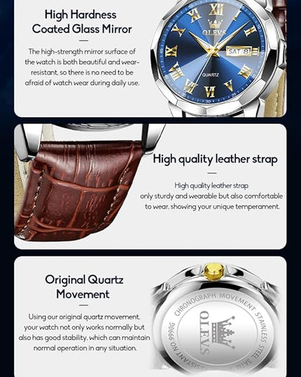 OLEVS Mens Watches Mens Leather Watch Ultra Thin Watches for Men Minimalist Watch with Leather Band Quartz Analog Dress Casual Simple Lightweight relojes para Hombres