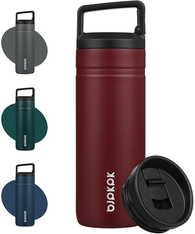 BJPKPK Insulated Water Bottle with 2 Lids,20 oz Double Wall Stainless Steel Vacuum Tumbler Travel Coffee Mug,Wide Mouth Thermal Cup,Cinnabar Red