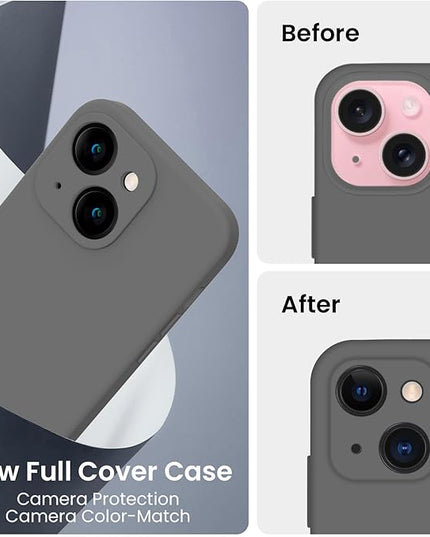 FireNova Designed for iPhone 15 Case, Silicone Upgraded [Camera Protection] Phone Case with [2 Screen Protectors], Soft Anti-Scratch Microfiber Lining Inside, 6.1 inch, Space Gray