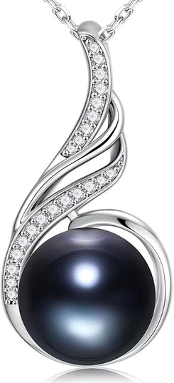 Iefil 10-11mm Tahitian Black Pearl & Freshwater Pearl Necklace - S925 Sterling Silver Pearls Necklace, Anniversary Birthday Gifts for Women Wife Girlfriend Mom