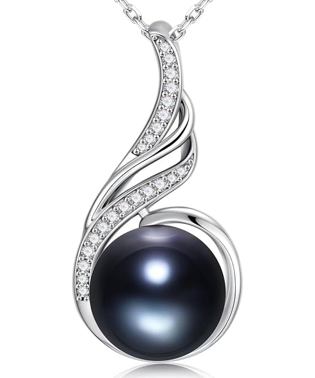 Iefil 10-11mm Tahitian Black Pearl & Freshwater Pearl Necklace - S925 Sterling Silver Pearls Necklace, Anniversary Birthday Gifts for Women Wife Girlfriend Mom