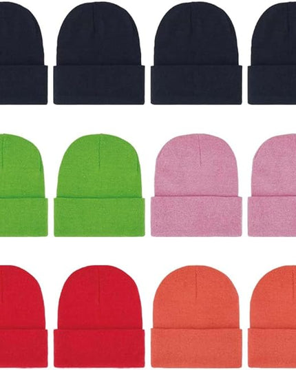 ZH 12-Pack Knitted Winter Beanie Hats for Men and Women, Warm and Cozy Cuffed Skull Caps, Bulk Purchase