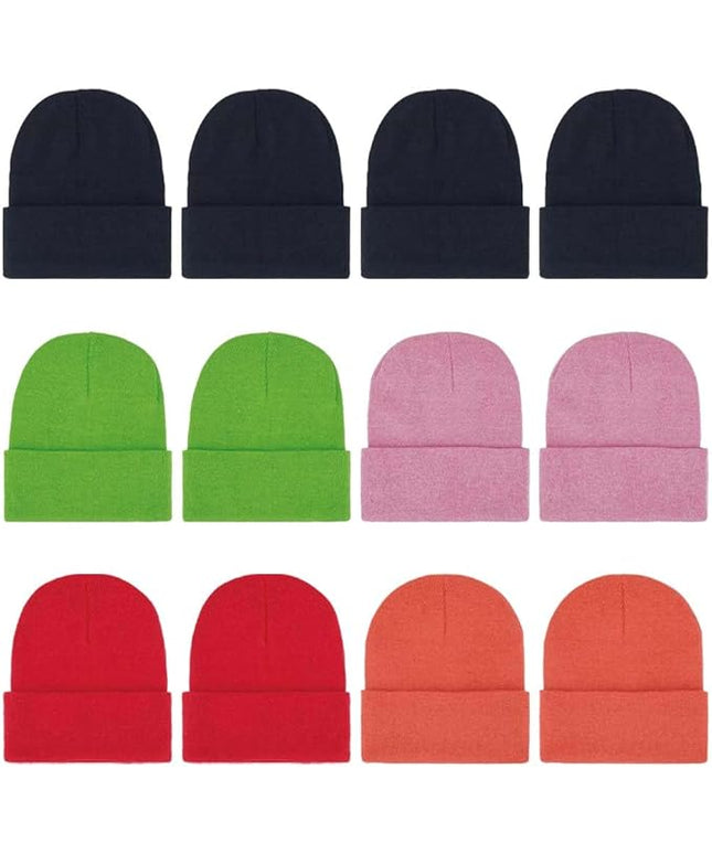 ZH 12-Pack Knitted Winter Beanie Hats for Men and Women, Warm and Cozy Cuffed Skull Caps, Bulk Purchase