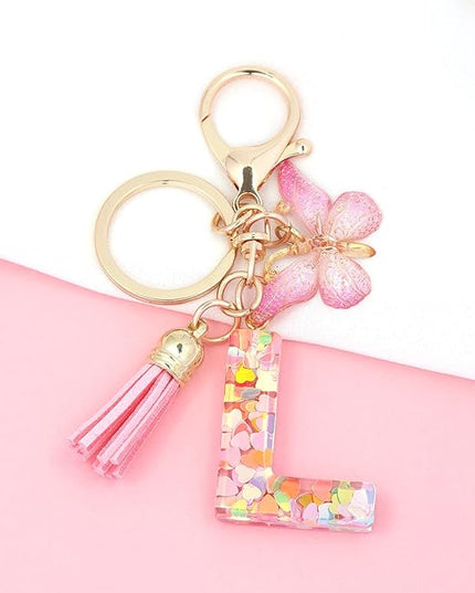 Fashion Alphabet Initial Letter Keychain Tassel Butterfly Pendant Key Ring for Purse Handbags Women Girl