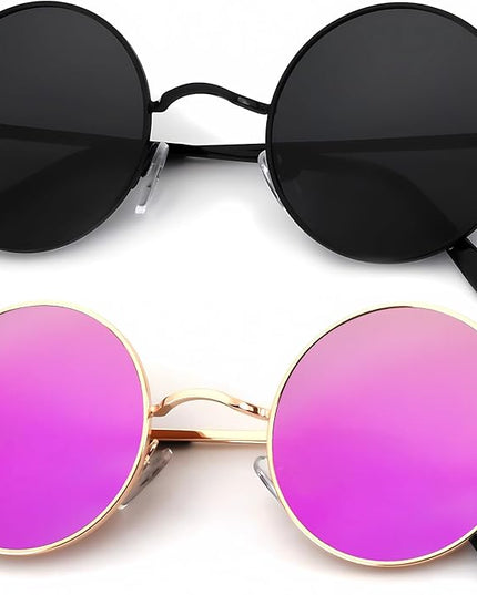 KALIYADI Round Polarized Sunglasses for Men Women Retro Metal Hippie Circle Style Sun Glasses UV Protection