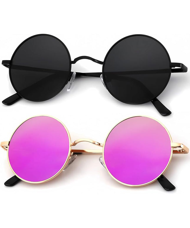 KALIYADI Round Polarized Sunglasses for Men Women Retro Metal Hippie Circle Style Sun Glasses UV Protection