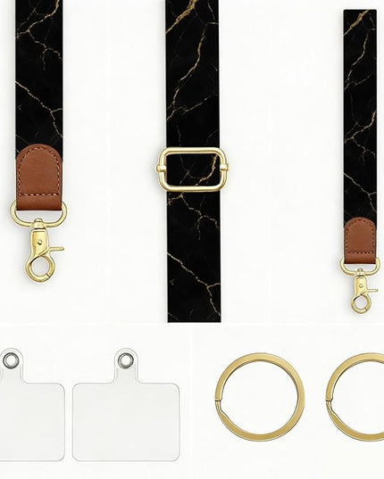 GEHUY Phone Lanyard Crossbody with Wrist Strap, Adjustable Black Marble Neck & Wrist Lanyard for Keys, ID Cards and Phone Case Accessories
