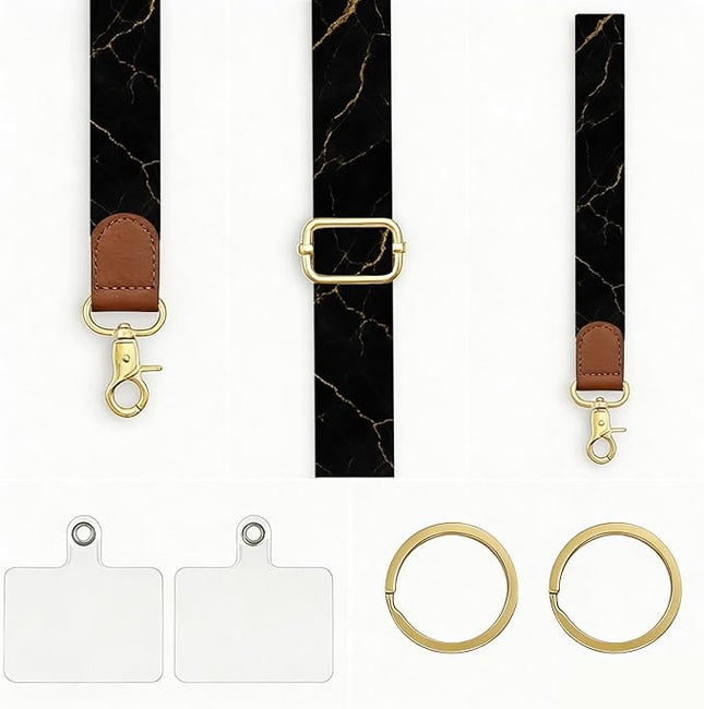 GEHUY Phone Lanyard Crossbody with Wrist Strap, Adjustable Black Marble Neck & Wrist Lanyard for Keys, ID Cards and Phone Case Accessories