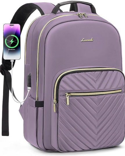 LOVEVOOK Laptop Backpack for Women 17.3 inch,Cute Womens Travel Backpack Purse,Professional Laptop Computer Bag,Waterproof Work Business College Teacher Bag Carry on Backpack with USB Port,Taro Purple