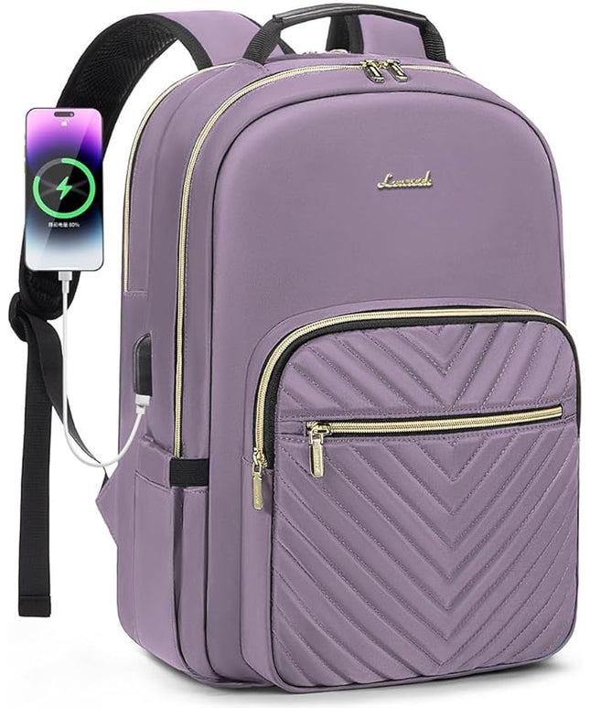 LOVEVOOK Laptop Backpack for Women 17.3 inch,Cute Womens Travel Backpack Purse,Professional Laptop Computer Bag,Waterproof Work Business College Teacher Bag Carry on Backpack with USB Port,Taro Purple