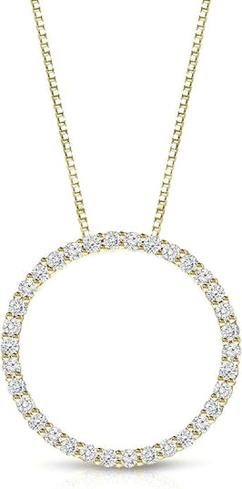 Diamond Wish 1/6 to 1 Carat Diamond Circle of Life Round Pendant Necklace for Women in 14k Gold (I1-I2, cttw) on 18 Inch Long Chain with Spring Ring Clasp