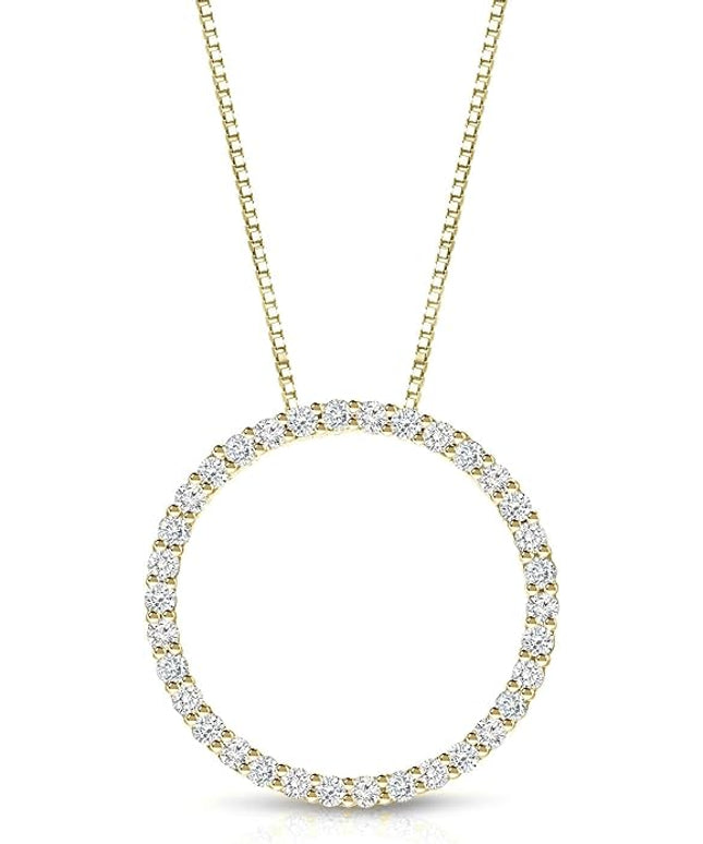 Diamond Wish 1/6 to 1 Carat Diamond Circle of Life Round Pendant Necklace for Women in 14k Gold (I1-I2, cttw) on 18 Inch Long Chain with Spring Ring Clasp