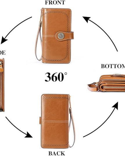SENDEFN Wallets for Women Leather Credit Card Holder with RFID Blocking Large Capacity Wristlet | with RFID Blocking, Large Capacity, Wristlet, with RFID Blocking, Large Capacity, Wristlet