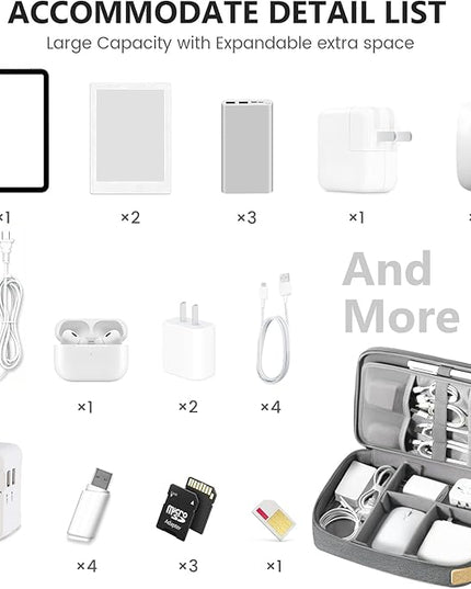 Travelkin Large Cord Organizer Travel, Electronic Organizer Travel Case, Expandable Cable Organizer Bag For Cords, Chargers Phone, Usbs, Tablet (Up to 10"), SD Card (Grey)