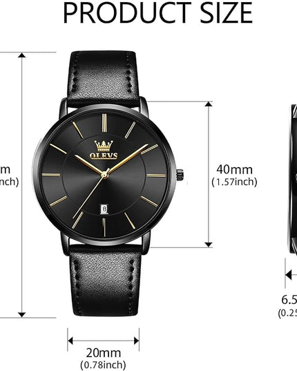 OLEVS Mens Watches Mens Leather Watch Ultra Thin Watches for Men Minimalist Watch with Leather Band Quartz Analog Dress Casual Simple Lightweight relojes para Hombres