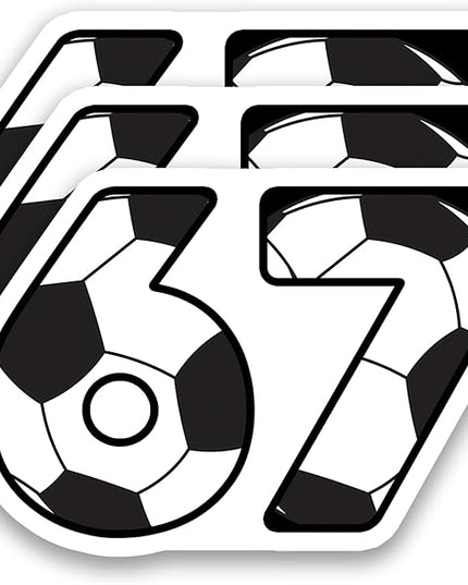 (3 Pcs) Soccer 67 Six Seven Funny Gen Alpha Meme Stickers – 67 Gifts for Coaches, Players, Goalies, Waterproof Vinyl Decals for Water Bottle, Tumbler, Laptop, Phone Case, 3" x 2"