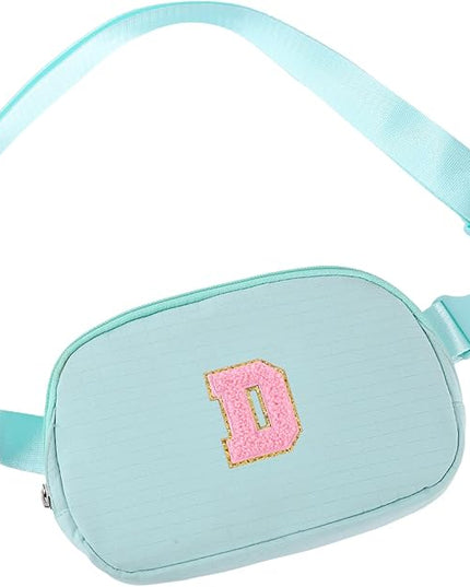 Glratn Initial Letter Fanny Pack for Girls,Patch Belt Bag,Toddler Crossbody Bags，Gifts for 3 4 5 6 7 8 9 10 11 12 Year Old Teens Kids,Christmas Graduation Gifts for Teen Girls ，(Light green-D)