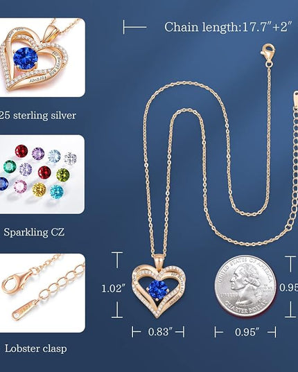 CDE Forever Love Heart Necklaces for Women, Wedding Anniversary, Birthday Mothers Day Christmas Day Gifts for Mom, Mother, Wife, friend, S925 Silver Jewelry with Birthstone Pendant