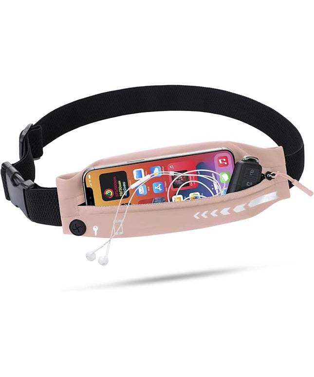 USHAKE Slim Running Belt for Women Men-Runners Phone Holder Fanny Pack, Adjustable, Bounce Free Waist Pouch bag for Workout, Money Belt, Run Gear Accessories Pink