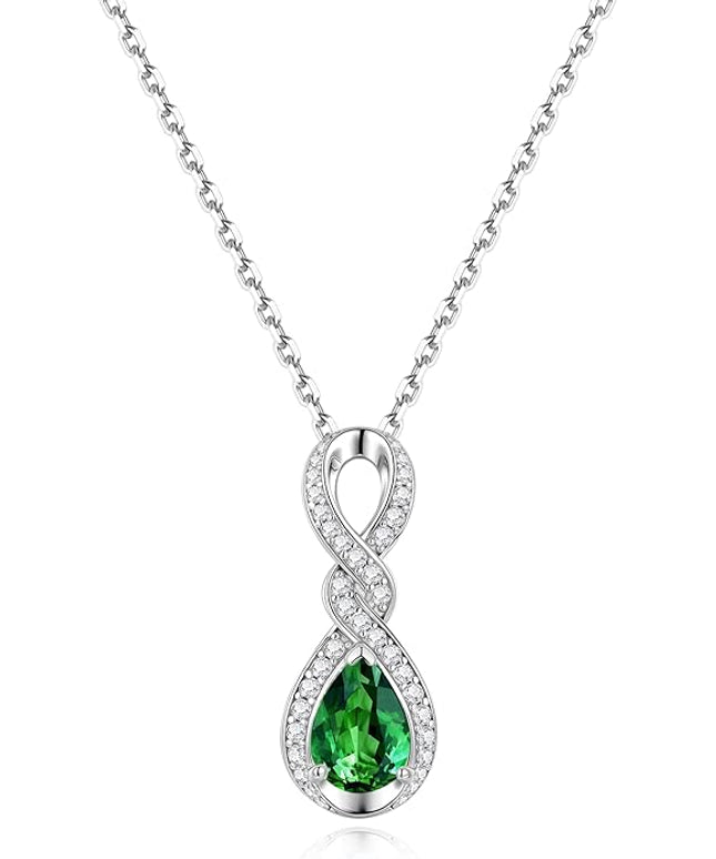 FANCIME Infinity Embrace Birthstone Necklaces for Women Fine Jewelry Sterling Silver Dainty Infinity Pendant Anniversary Birthday Christmas Gifts for Her Wife Mom Daughter