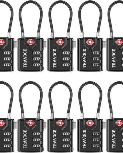 TSA Approved Luggage Locks, Travel Locks Which Also Work Great as Gym Locks, Toolbox Lock, Backpack and More, Black 10 Pack